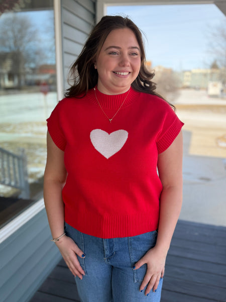Red Heartbreaker Short Sleeve Sweater