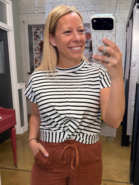 Black & White Striped Top With Twist Detail