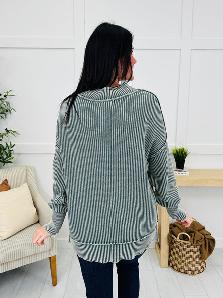 Ash Jade Mineral Wash Side Slit Oversized Sweater