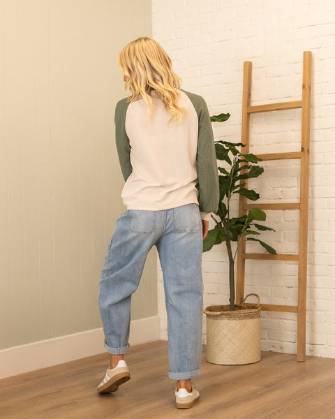 Olive & Oatmeal Waffle Color-Block Raglan