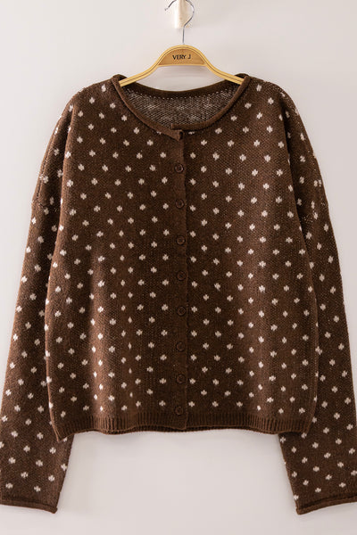 Chocolate Dotted Cardigan Sweater