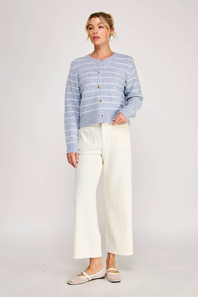 Sky Blue Striped Sweater Cardigan