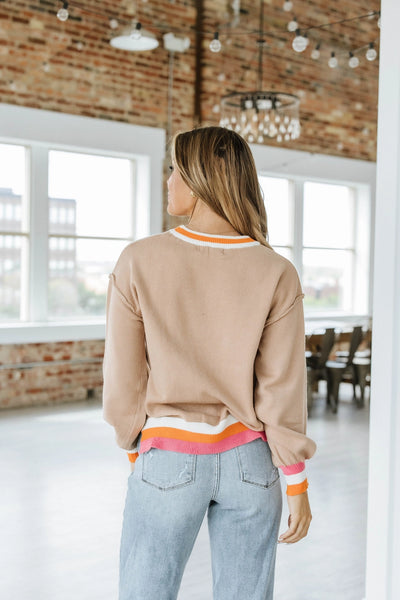 Taupe Striped Trim Sweater