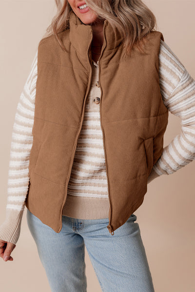 Camel Corduroy Puffer Vest