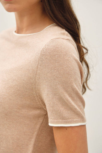 Sand Faux Double Layer Short Sleeve Sweater
