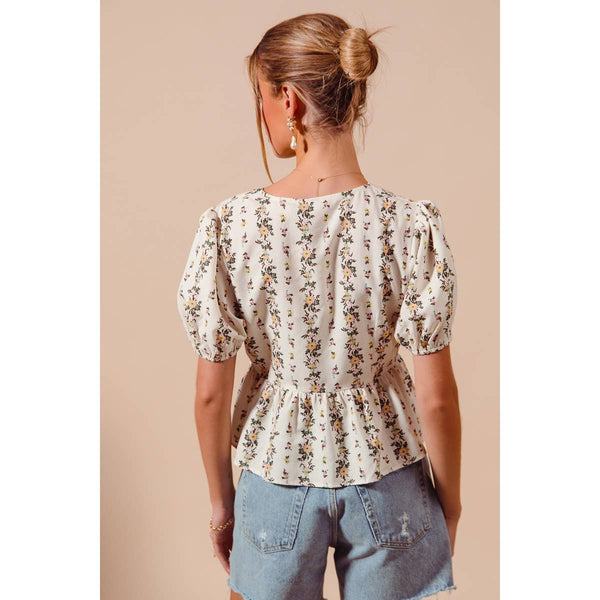 Ivory Floral Tie Front Blouse