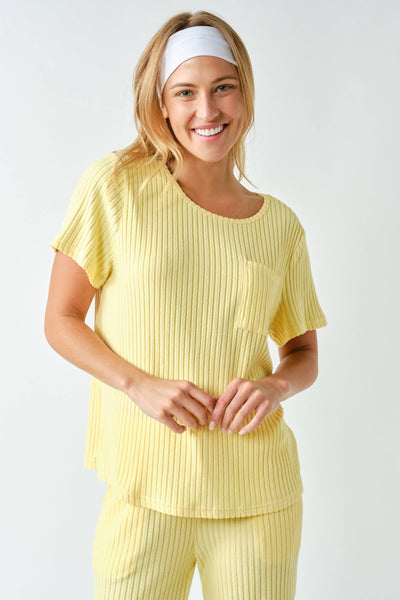 Yellow Glow Softcore Ribbed Lounge Pocket Tee