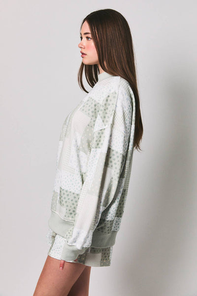 Sage Patch Work Mockneck Sweatshirt