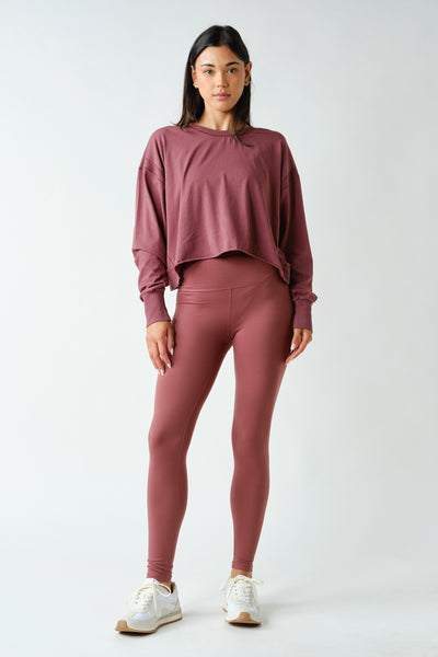 Rosewood Crescent Pima Cotton Open Back Long Sleeve Tee
