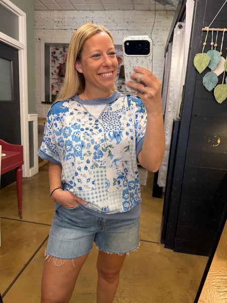 Denim Floral Patchwork Top