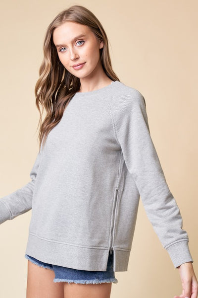 Ribbed Grey Side Zipper Sweater