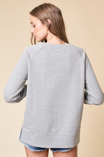 Ribbed Grey Side Zipper Sweater