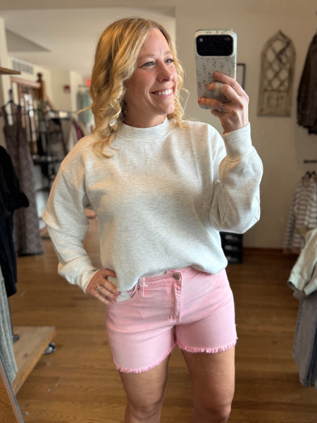 Zenana Ash Pink Acid Wash Frayed Hem Shorts