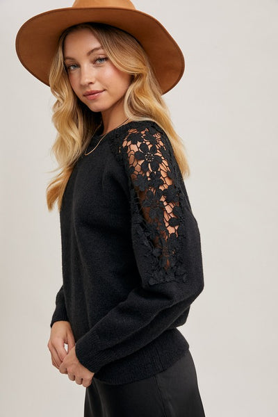 Black Floral Lace Sweater