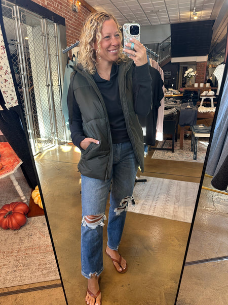 Olive Longline Padded Vest
