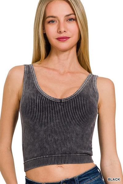 Mineral Wash Ribbed Padded Cropped Tank Top - More Colors!