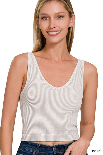 Mineral Wash Ribbed Padded Cropped Tank Top - More Colors!