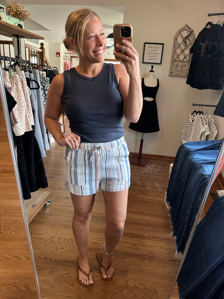 Charcoal Blue Crew Neck Tank Top