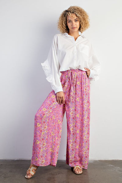 Pink Floral Wide Leg Pants