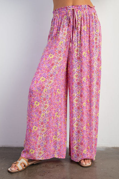 Pink Floral Wide Leg Pants