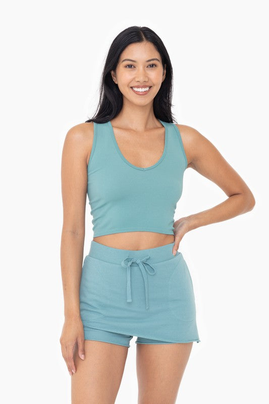 Seamless Ribbed V-Neck Crop Top in Teal