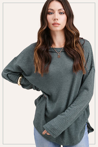 Teal Oversized Waffle Knit Top