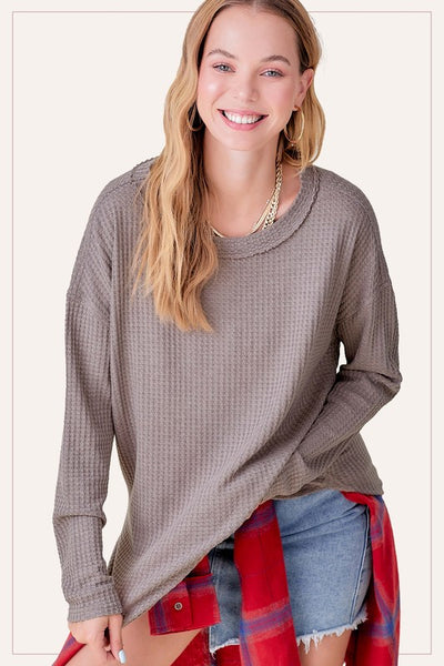 Mocha Oversized Waffle Knit Top
