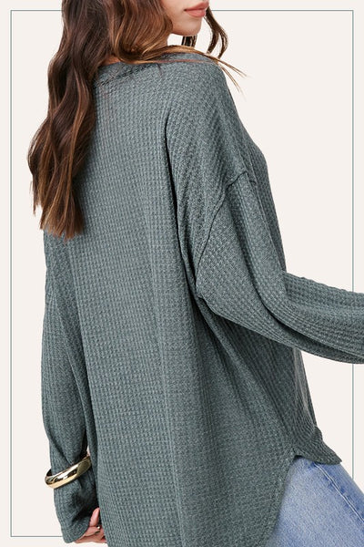 Teal Oversized Waffle Knit Top