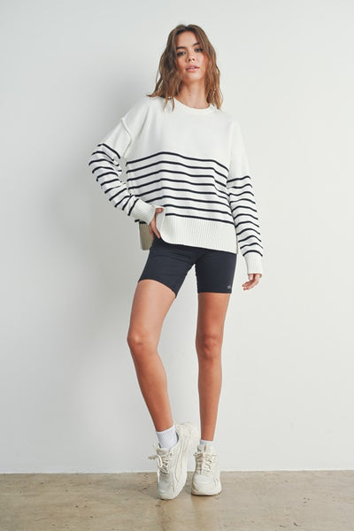 Ivory & Black Striped Knit Sweater