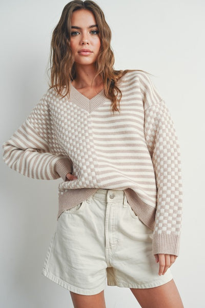 Taupe Checkered Sweater