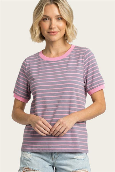 Lavender Striped Short Sleeve Top