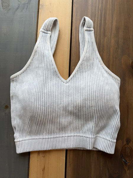 Light Grey Acid Wash Cropped Tank With Removable Pads