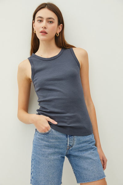 Charcoal Blue Crew Neck Tank Top