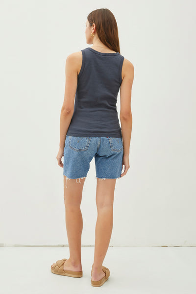Charcoal Blue Crew Neck Tank Top