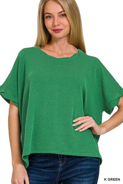 Kelly Green Textured Short Sleeve Top