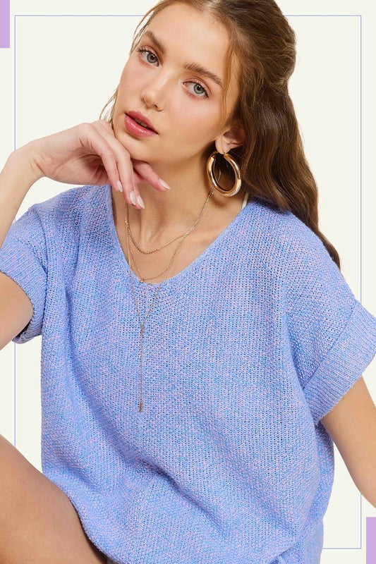 Periwinkle Lightweight Short Sleeve Sweater