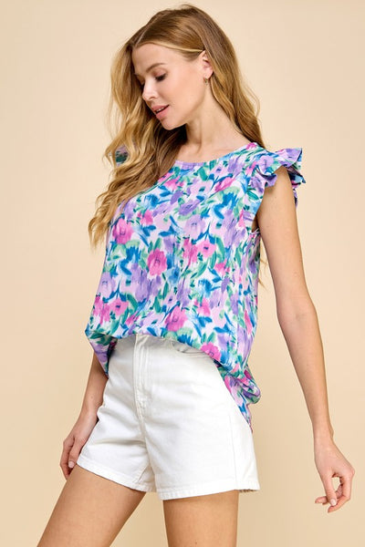 Orchid Floral Ruffle Blouse