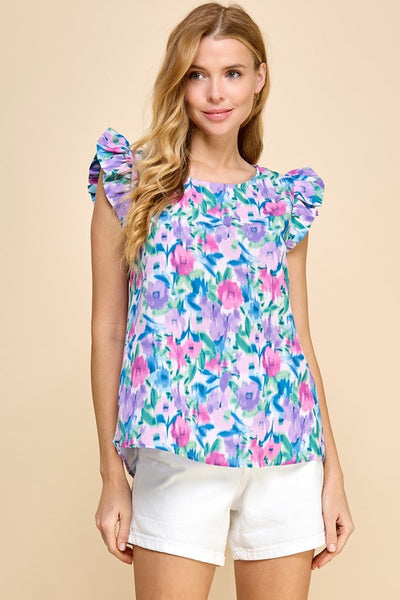 Orchid Floral Ruffle Blouse