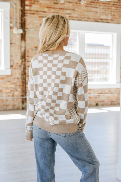 Taupe Checkered Sweater