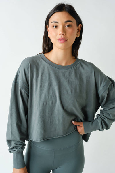 Eucalyptus Crescent Pima Cotton Open Back Long Sleeve Tee