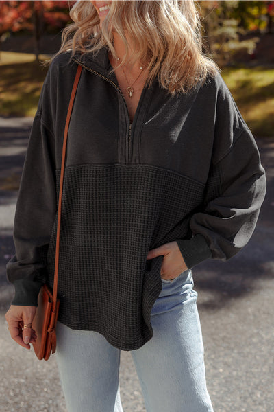 Charcoal Waffle Knit Half-Zip Sweatshirt