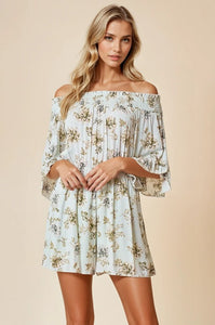 Mint Floral Off Shoulder Romper