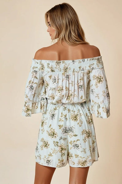 Mint Floral Off Shoulder Romper