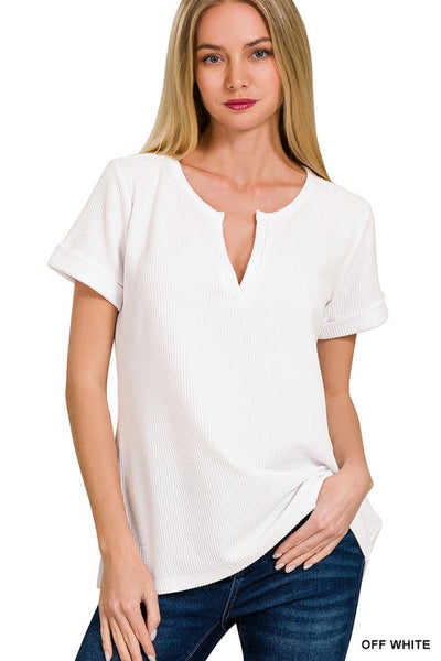 Off White Baby Waffle Short Sleeve Top