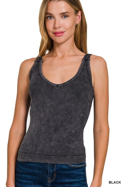 Mineral Wash Ribbed Padded Tank Top - More Colors!