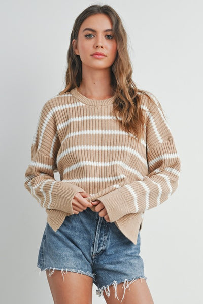 Taupe & Ivory Stripe Ribbed Sweatshirt