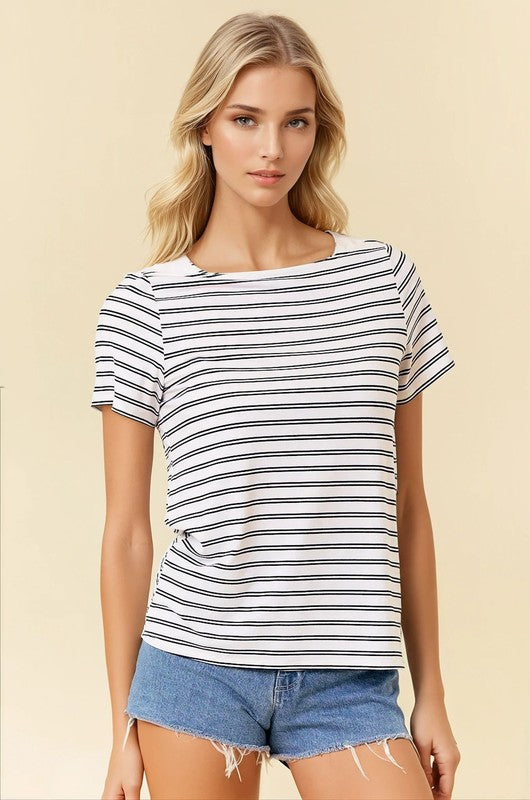 Black & White Stripe Boatneck Top