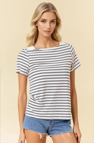 Black & White Stripe Boatneck Top