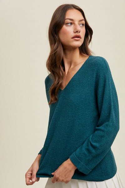Teal 3/4 Sleeve Textured Lightweight Sweater
