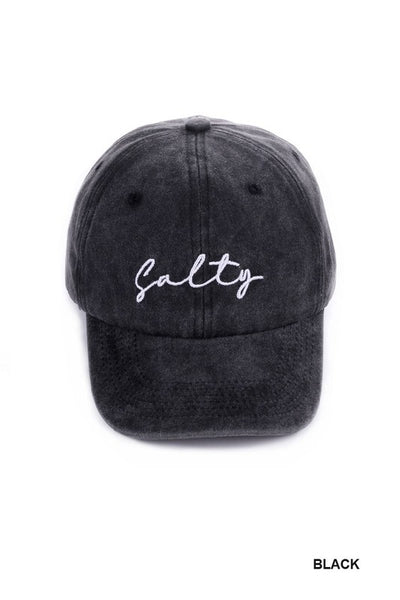 Salty Embroidered Baseball Cap in Black